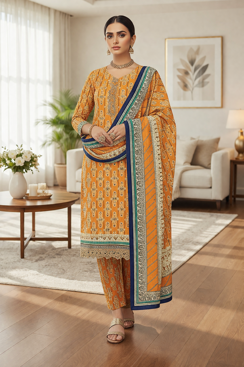 Swiss Lawn Unstitched 3 Piece Suit - A1412