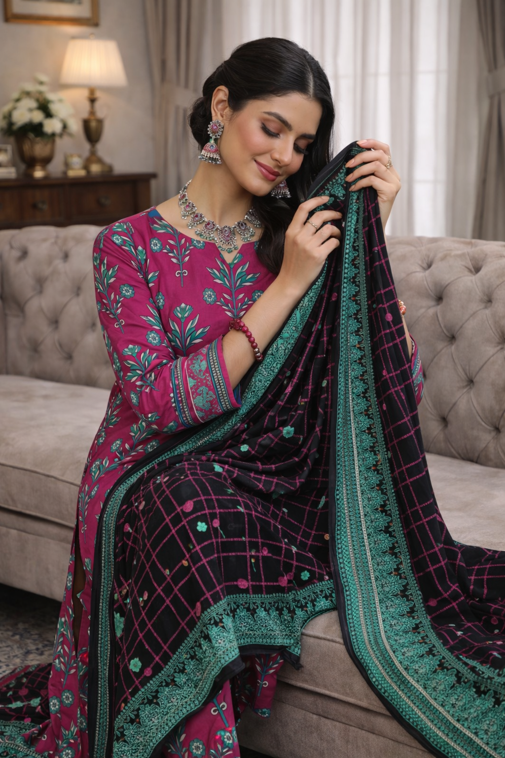 Swiss Lawn Unstitched 3 Piece Suit - A1504