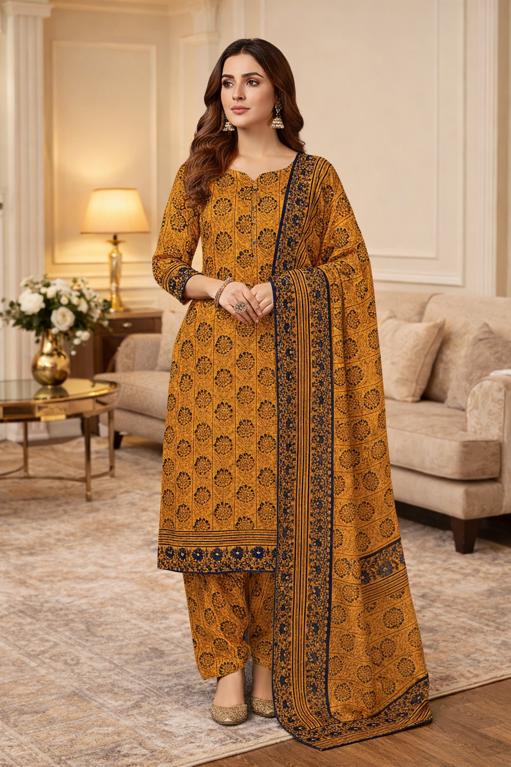 Swiss Lawn Unstitched 3 Piece Suit - A1416