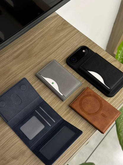 Slim Tri-Fold MagSafe Leather Wallet With Stand