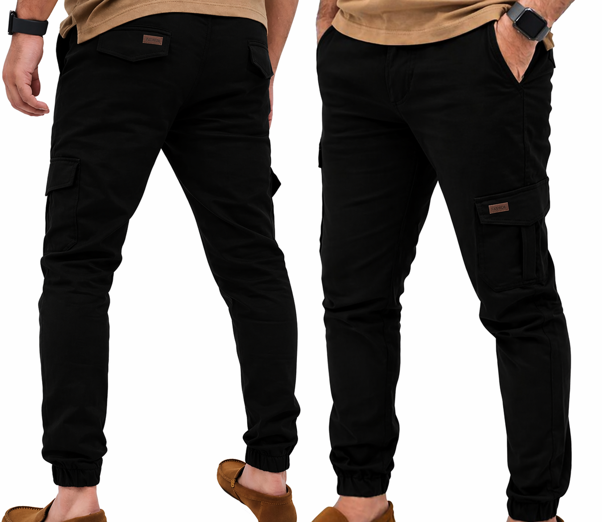 Streachable Black Crgo 6 Pocket Trouser #1004