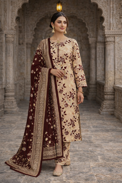 Swiss Lawn Unstitched 3 Piece Suit - A1515