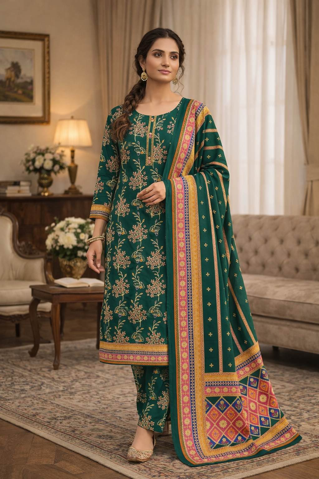 Swiss Lawn Unstitched 3 Piece Suit - A1508
