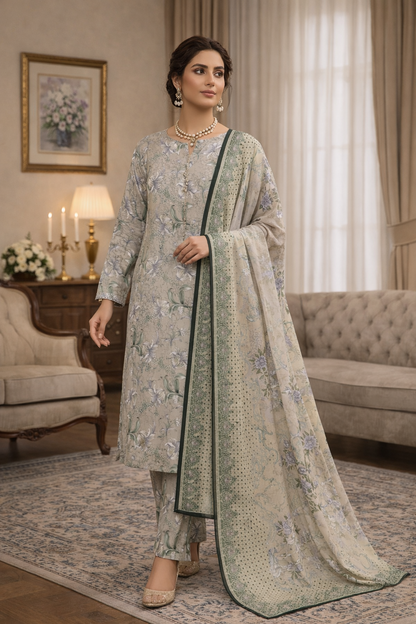 Swiss Lawn Unstitched 3 Piece Suit - A1510