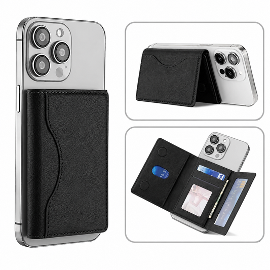 Slim Tri-Fold MagSafe Leather Wallet With Stand