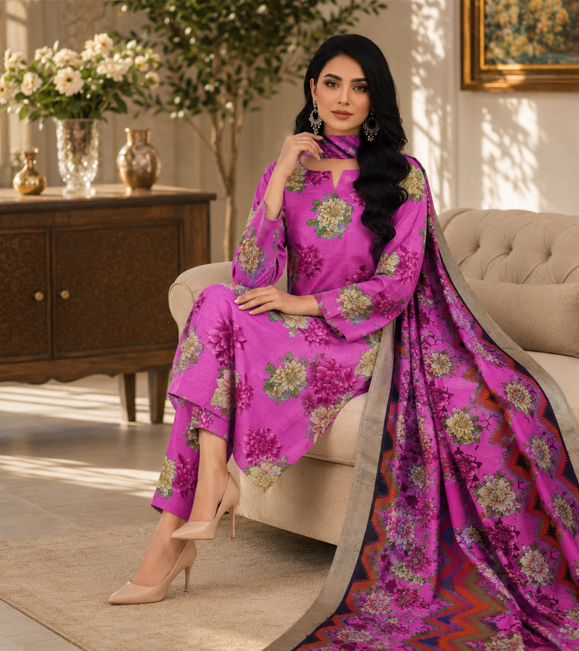Swiss Lawn Unstitched 3 Piece Suit - A19