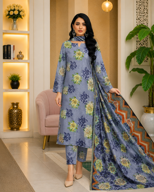 Swiss Lawn Unstitched 3 Piece Suit - A22